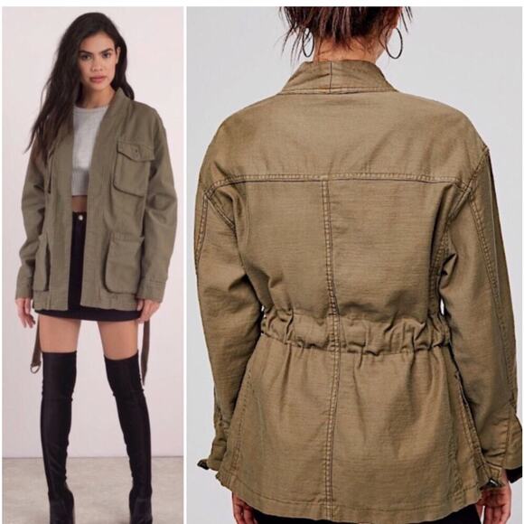 Free People Belted Wrapped Military Jacket Green Size Small‎ - Picture 2 of 10